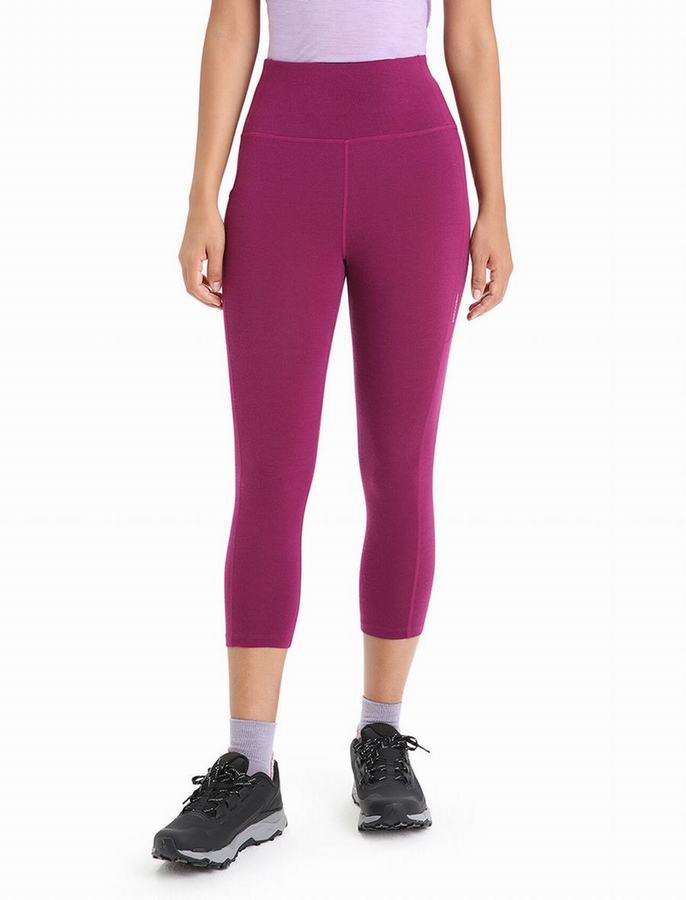 Icebreaker Merino Fastray High Rise 3/4 Tights Tayt Kadın Koyu Mor | EAJ3755XA