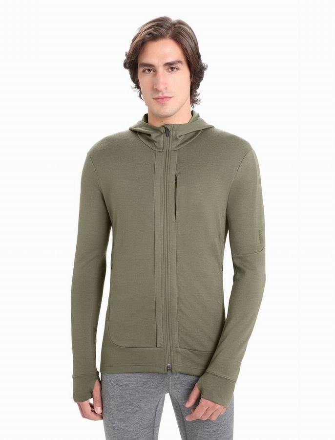 Icebreaker Merino Quantum III Long Sleeve Zip Kapüşonlu Sweatshirt Erkek Zeytin Yeşili | MOT2371AG