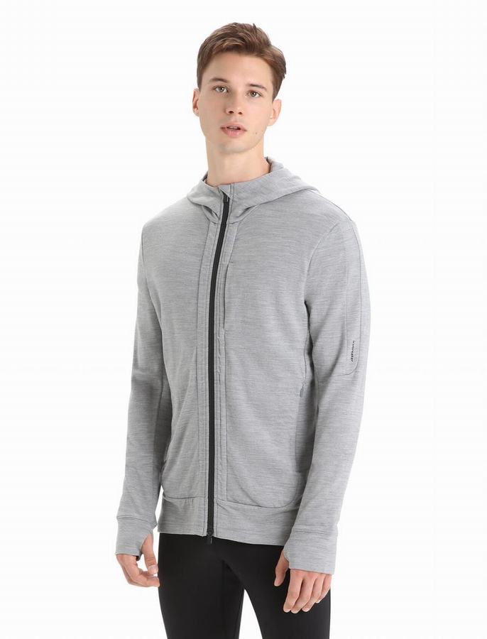 Icebreaker Merino Quantum III Long Sleeve Zip Kapüşonlu Sweatshirt Erkek Gri | ZNX5651ZM