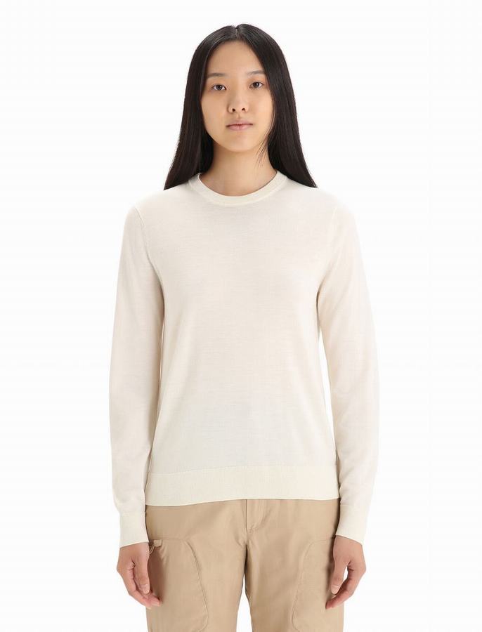 Icebreaker Merino Wilcox Long Sleeve Sweater Kadın Krema | CHB4052AI