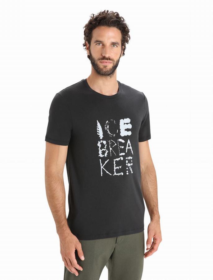 Icebreaker Tencel™ Pamuklu Kısa Sleeve Natural Logo Tişört Erkek Siyah | RPK367UP