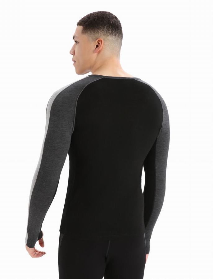 Icebreaker 200 ZoneKnit™ Merino Long Sleeve Crewe Termal Taban Katmanı Erkek Gri Siyah | XNA1764QP