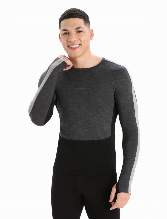 Icebreaker 200 ZoneKnit™ Merino Long Sleeve Crewe Termal Taban Katmanı Erkek Gri Siyah | XNA1764QP