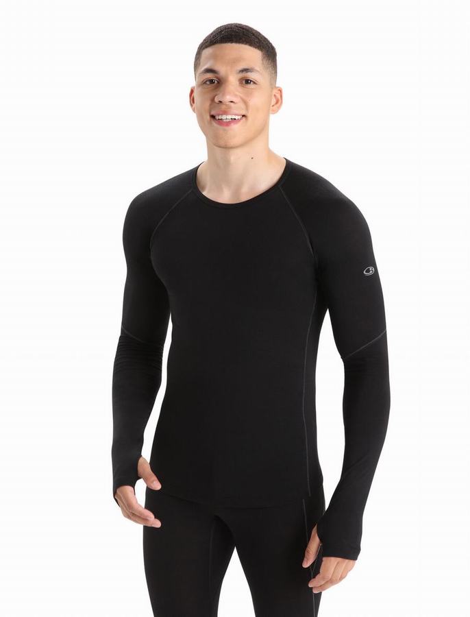 Icebreaker BodyfitZone™ Merino 150 Zone Long Sleeve Crewe Termal Taban Katmanı Erkek Siyah | NBB7298QO