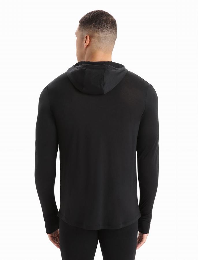 Icebreaker Cool-Lite™ Merino Long Sleeve Kapüşonlu Sweatshirt Erkek Siyah | PJS3518FZ