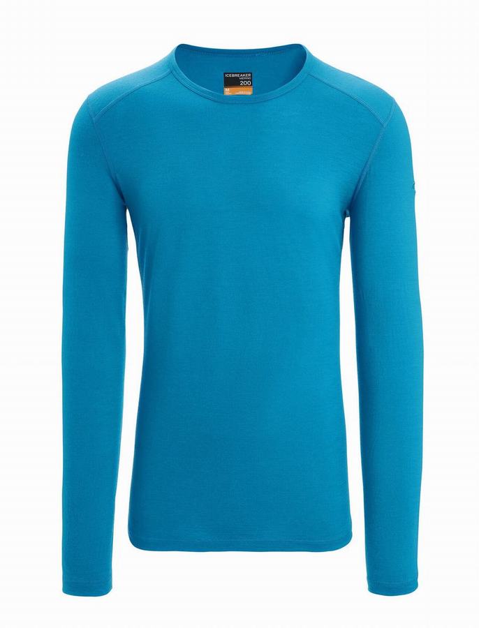 Icebreaker Merino 200 Oasis Long Sleeve Crewe Termal Taban Katmanı Erkek Mavi | EGC3222BG