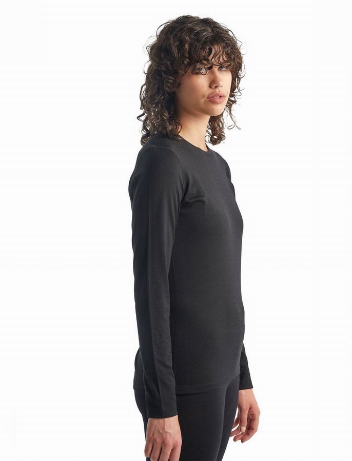 Icebreaker Merino 200 Oasis Long Sleeve Crewe Termal Taban Katmanı Kadın Siyah | JWZ992LF