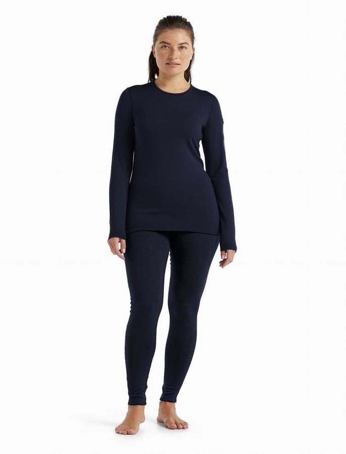 Icebreaker Merino 260 Tech Long Sleeve Crewe Termal Taban Katmanı Kadın Lacivert | QEN7882IK