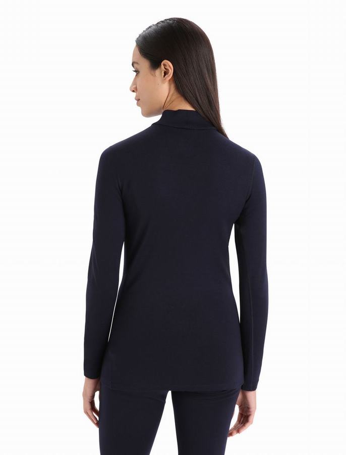 Icebreaker Merino 260 Tech Long Sleeve Turtleneck Termal Taban Katmanı Kadın Lacivert | LDW4411KD