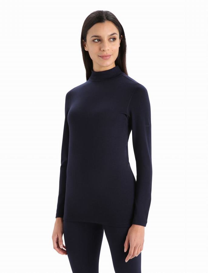 Icebreaker Merino 260 Tech Long Sleeve Turtleneck Termal Taban Katmanı Kadın Lacivert | LDW4411KD