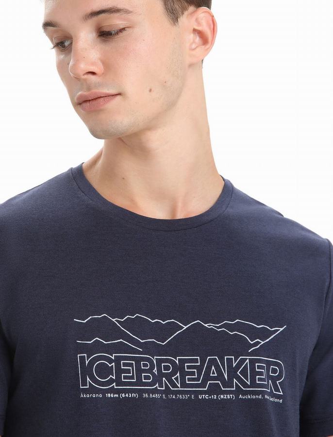 Icebreaker Merino Central Klasik Kısa Sleeve Tişört Erkek Lacivert | IEV3029JB