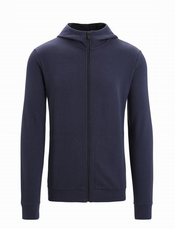 Icebreaker Merino Central Klasik Long Sleeve Zip Kapüşonlu Sweatshirt Erkek Lacivert | QRR5675PG