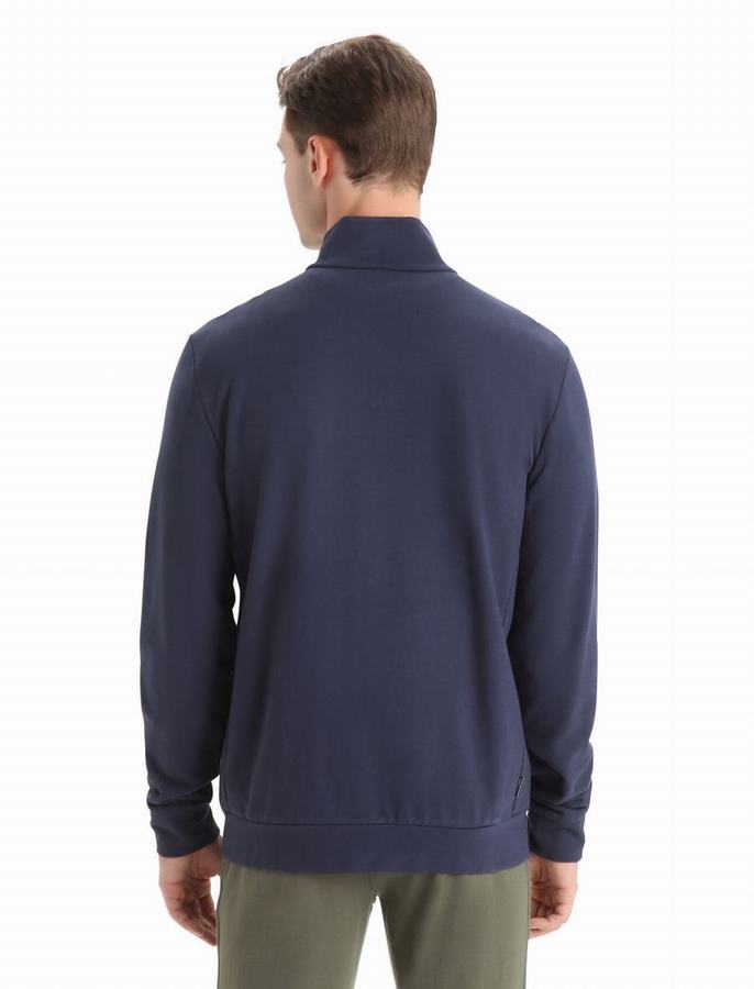 Icebreaker Merino Central Klasik Long Sleeve Zip Sweater Erkek Lacivert | STF799WN