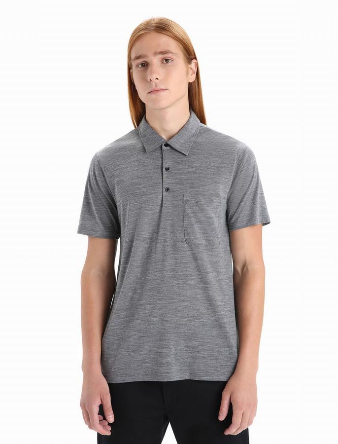 Icebreaker Merino Drayden Kısa Sleeve Polo Gömlek Erkek Gri | HXC1513JY