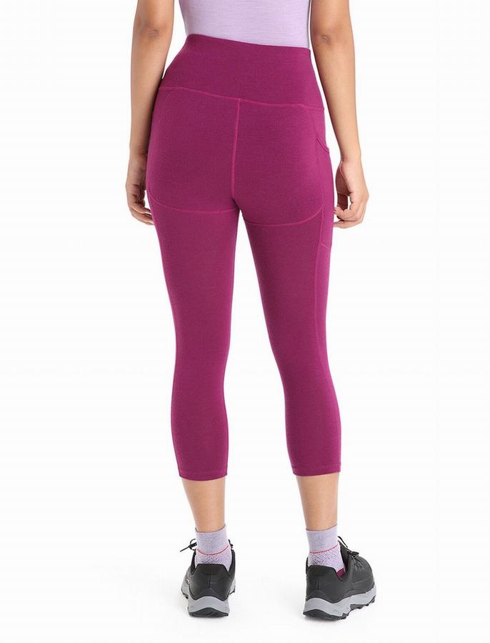 Icebreaker Merino Fastray High Rise 3/4 Tights Tayt Kadın Koyu Mor | EAJ3755XA