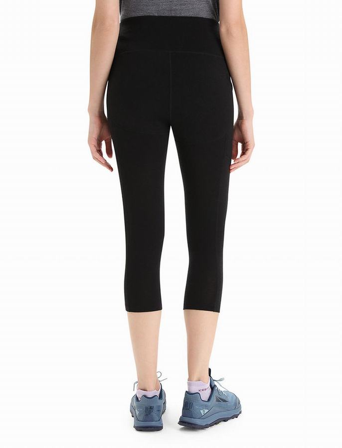 Icebreaker Merino Fastray High Rise 3/4 Tights Tayt Kadın Siyah | HBQ5132SH