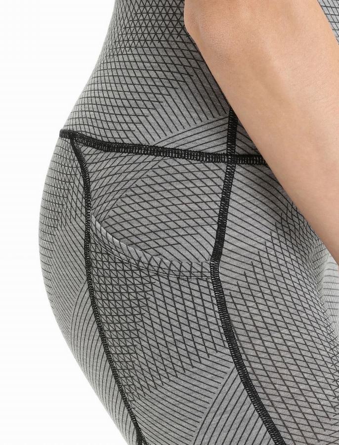 Icebreaker Merino Fastray High Rise Tights Gridlines Tayt Kadın Gri Siyah | QNH1129TZ