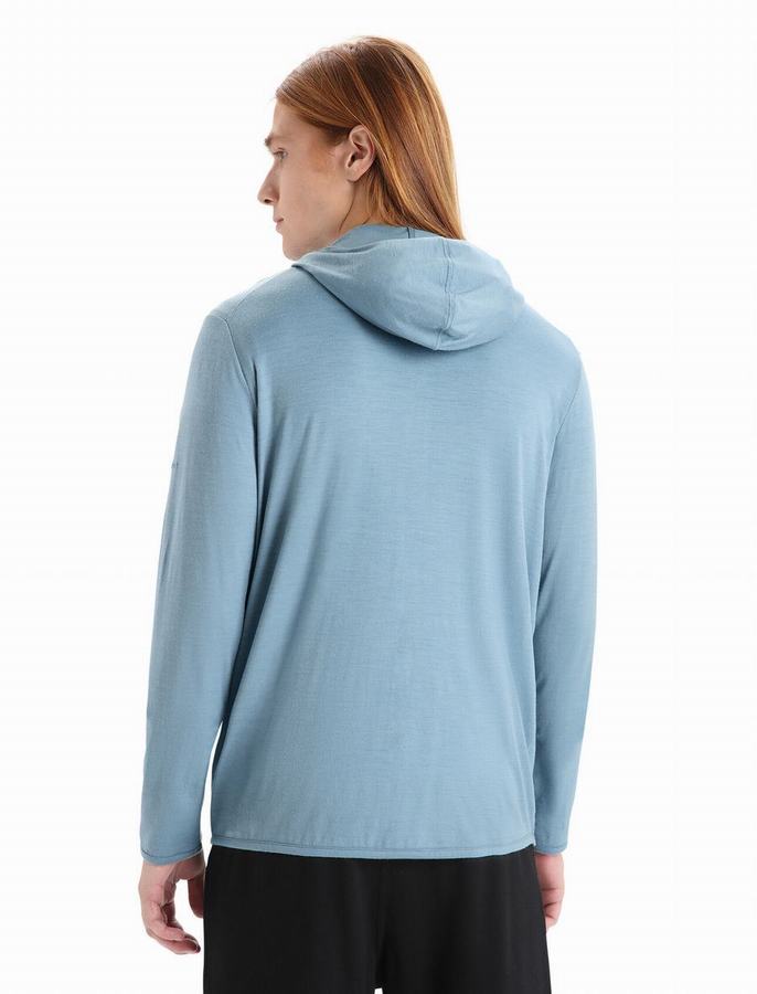 Icebreaker Merino Granary Long Sleeve Zip Kapüşonlu Sweatshirt Erkek Mavi | DSI5489TO