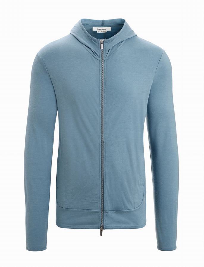 Icebreaker Merino Granary Long Sleeve Zip Kapüşonlu Sweatshirt Erkek Mavi | DSI5489TO