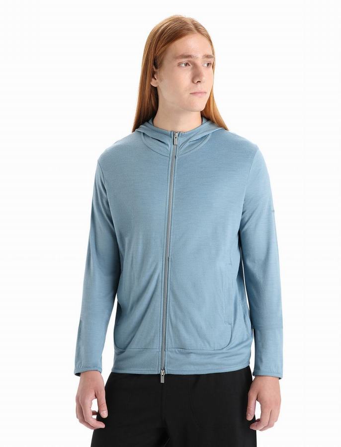 Icebreaker Merino Granary Long Sleeve Zip Kapüşonlu Sweatshirt Erkek Mavi | DSI5489TO