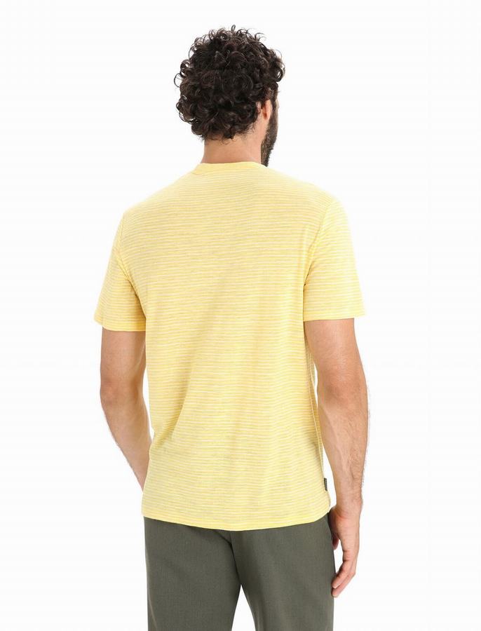 Icebreaker Merino Linen Kısa Sleeve Stripe Tişört Erkek Sarı Beyaz | UQY3255IV