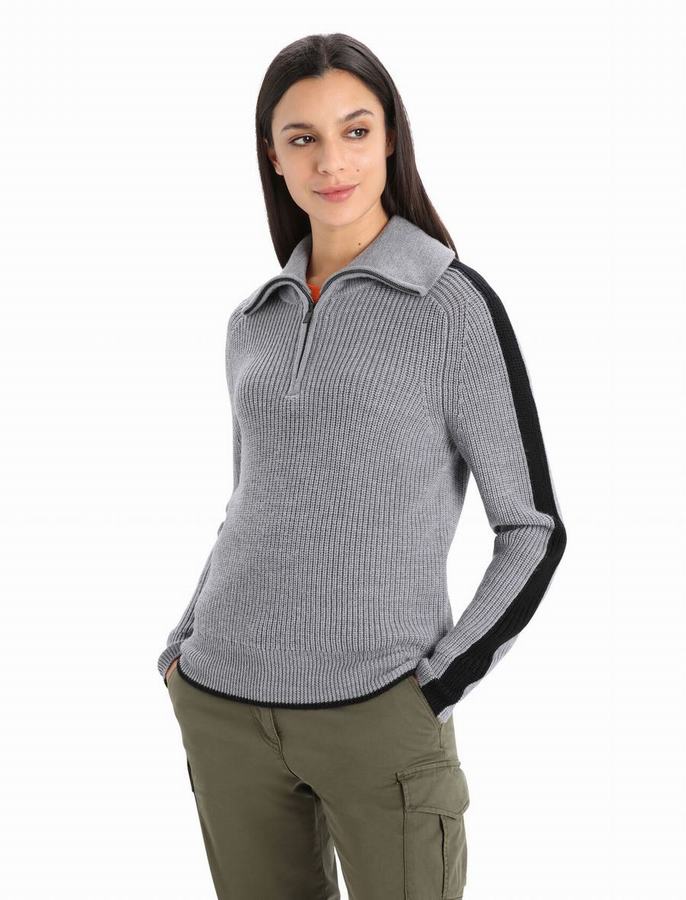 Icebreaker Merino Lodge Long Sleeve Half Zip Sweater Kadın Gri Siyah | GZP746IV