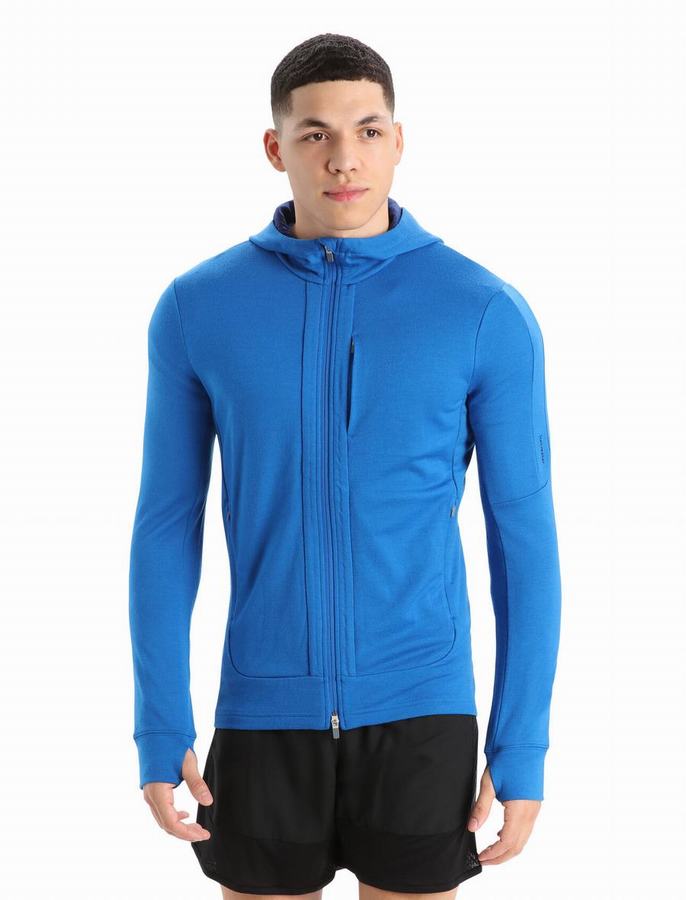 Icebreaker Merino Quantum III Long Sleeve Zip Kapüşonlu Sweatshirt Erkek Koyu Lacivert | ALZ619XP