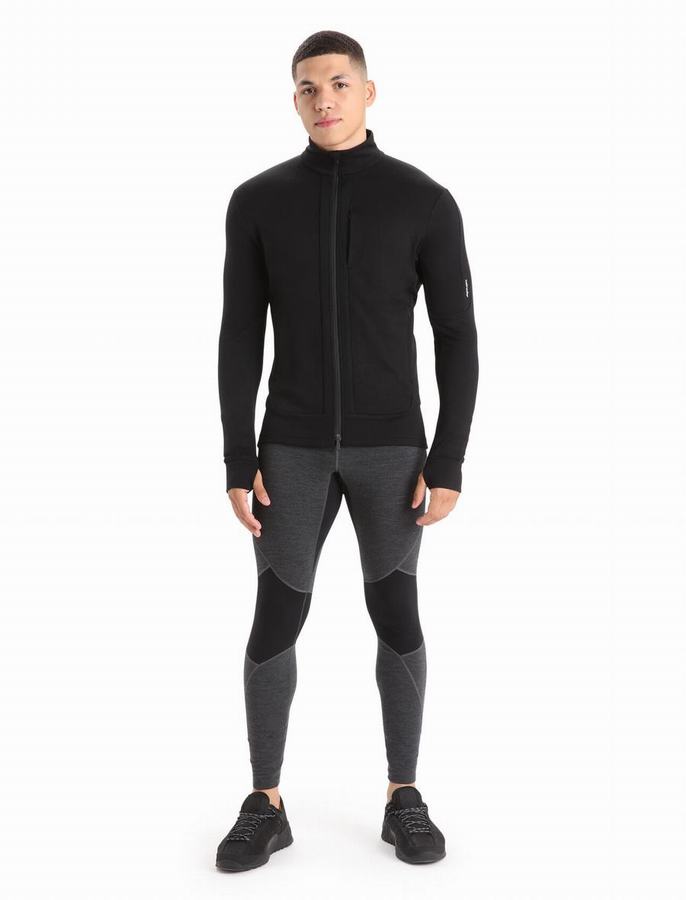 Icebreaker Merino Quantum III Long Sleeve Zip Kapüşonlu Sweatshirt Erkek Siyah | EUH5318NJ