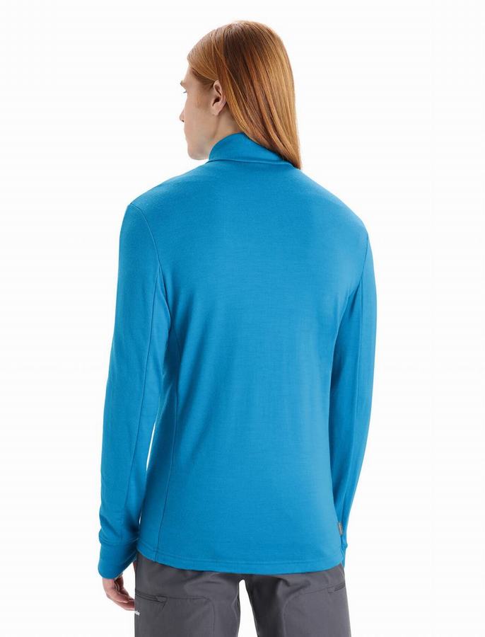 Icebreaker Merino Quantum III Long Sleeve Zip Kapüşonlu Sweatshirt Erkek Mavi | KNZ4032YW