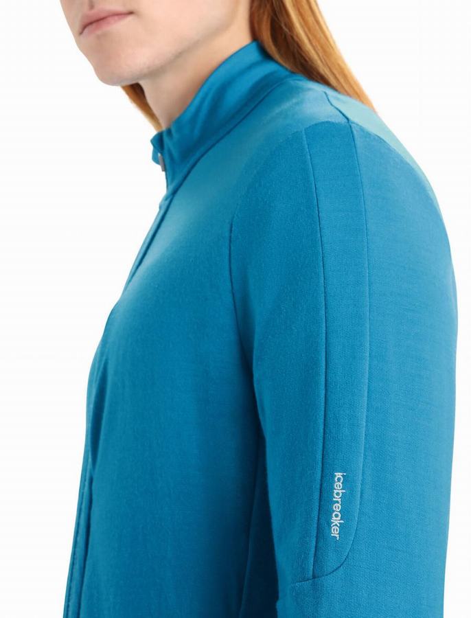 Icebreaker Merino Quantum III Long Sleeve Zip Kapüşonlu Sweatshirt Erkek Mavi | KNZ4032YW