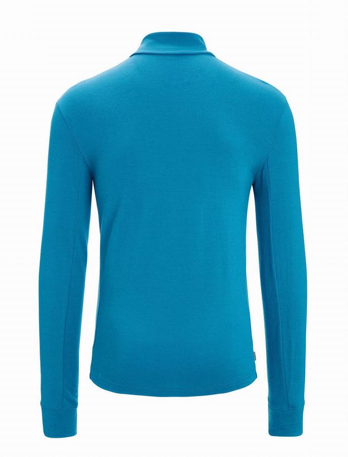 Icebreaker Merino Quantum III Long Sleeve Zip Kapüşonlu Sweatshirt Erkek Mavi | KNZ4032YW