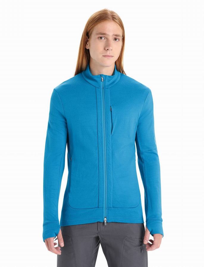 Icebreaker Merino Quantum III Long Sleeve Zip Kapüşonlu Sweatshirt Erkek Mavi | KNZ4032YW