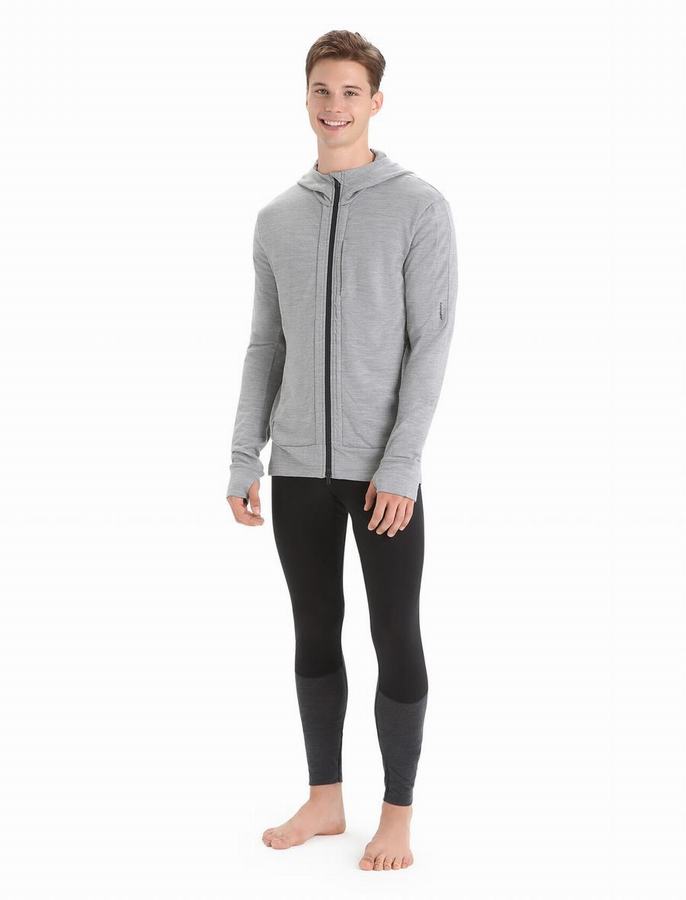 Icebreaker Merino Quantum III Long Sleeve Zip Kapüşonlu Sweatshirt Erkek Gri | ZNX5651ZM