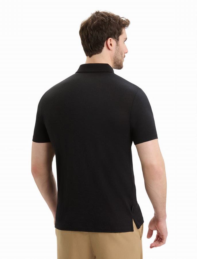 Icebreaker Merino Tech Lite II Kısa Sleeve Polo Gömlek Erkek Siyah | WFD4620GQ