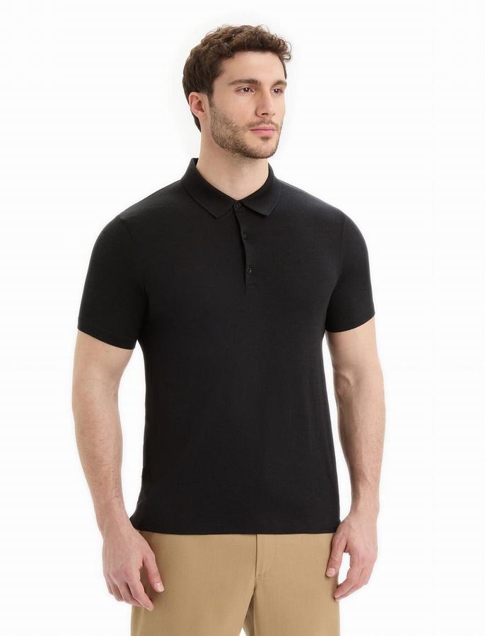 Icebreaker Merino Tech Lite II Kısa Sleeve Polo Gömlek Erkek Siyah | WFD4620GQ