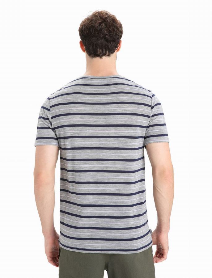 Icebreaker Merino Wave Kısa Sleeve Stripe Tişört Erkek Renkli | RDT9487KX