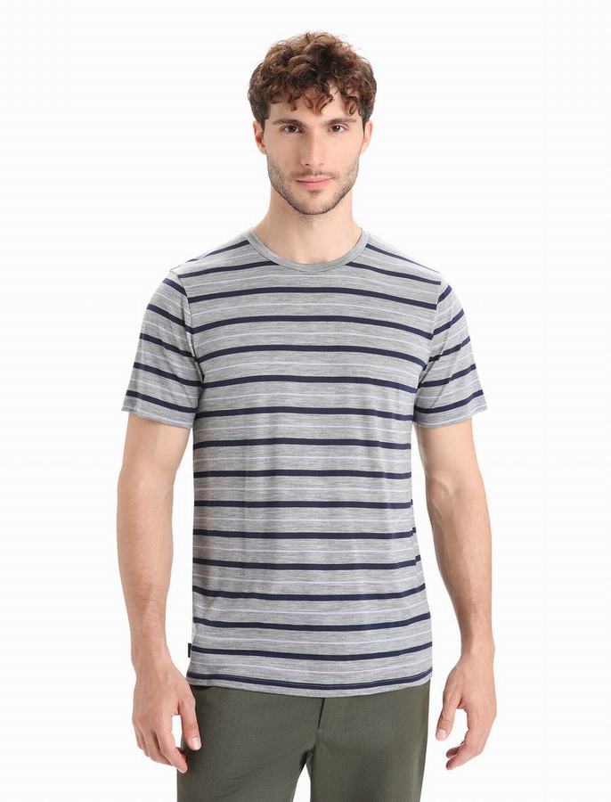 Icebreaker Merino Wave Kısa Sleeve Stripe Tişört Erkek Renkli | RDT9487KX