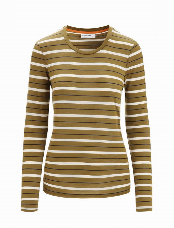 Icebreaker Merino Wave Long Sleeve Stripe Tişört Kadın Renkli | EDW7921CQ