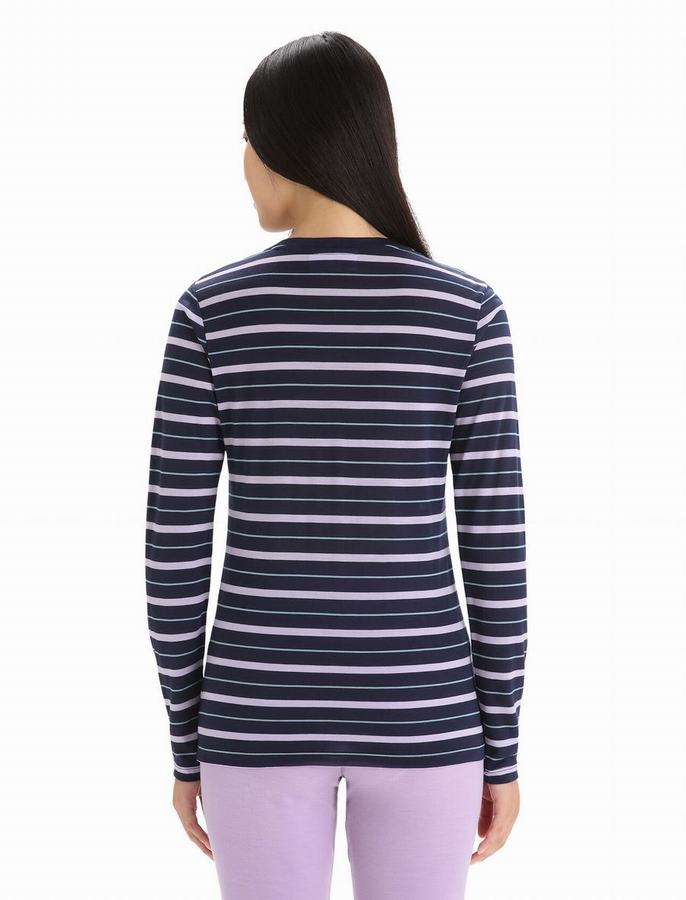 Icebreaker Merino Wave Long Sleeve Stripe Tişört Kadın Renkli | JFE6471UR