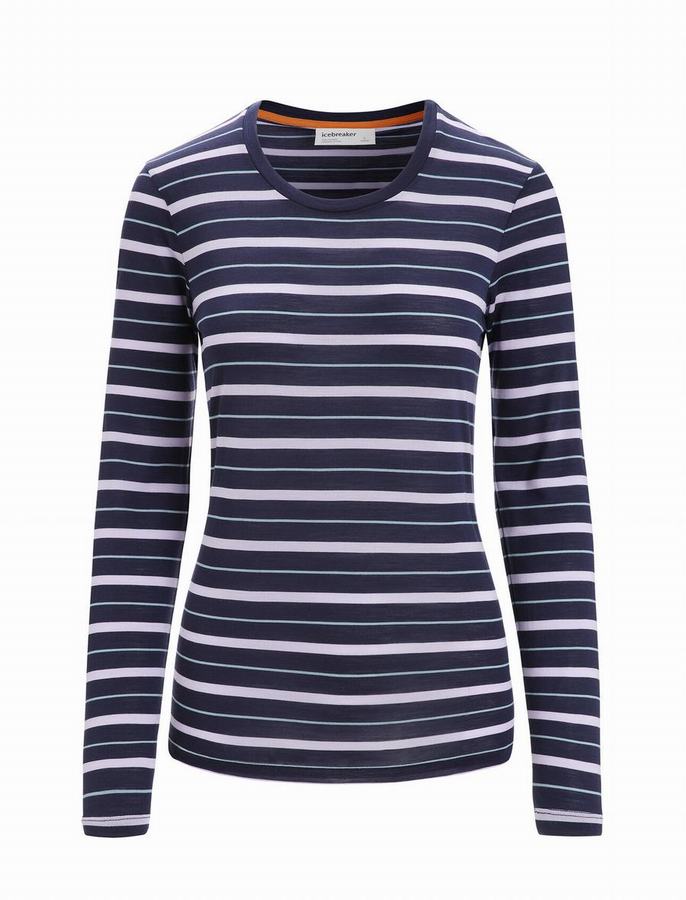 Icebreaker Merino Wave Long Sleeve Stripe Tişört Kadın Renkli | JFE6471UR