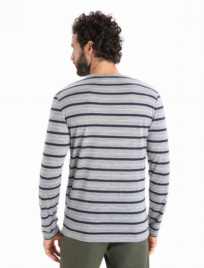 Icebreaker Merino Wave Long Sleeve Stripe Tişört Erkek Renkli | REL1296UV