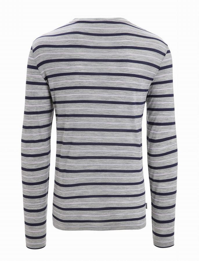 Icebreaker Merino Wave Long Sleeve Stripe Tişört Erkek Renkli | REL1296UV