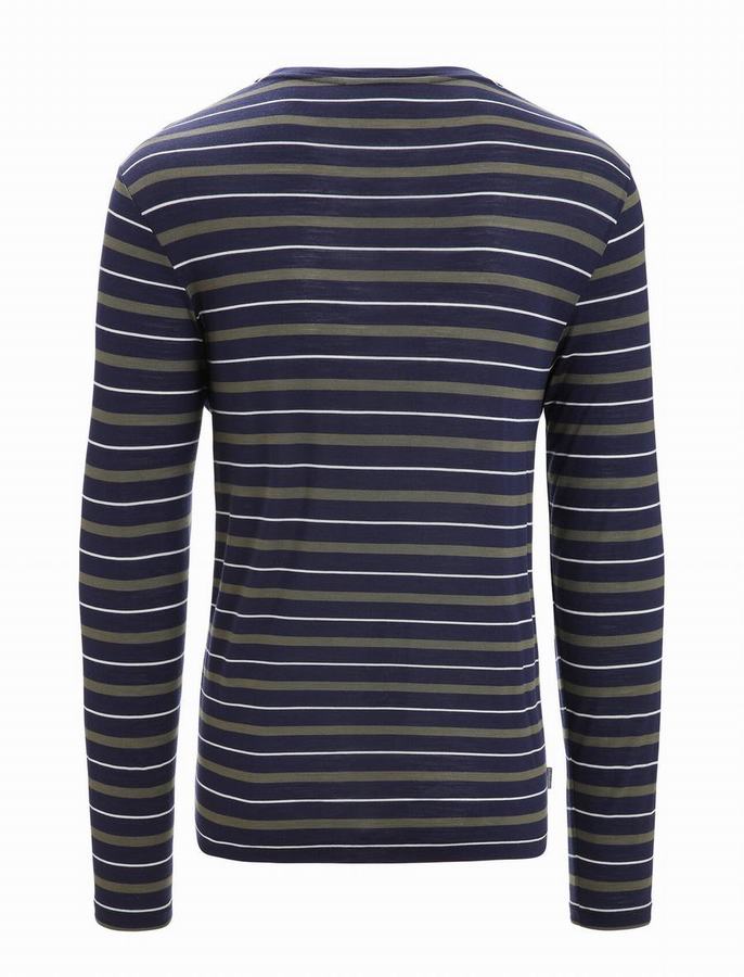 Icebreaker Merino Wave Long Sleeve Stripe Tişört Erkek Renkli | RWI6182OD