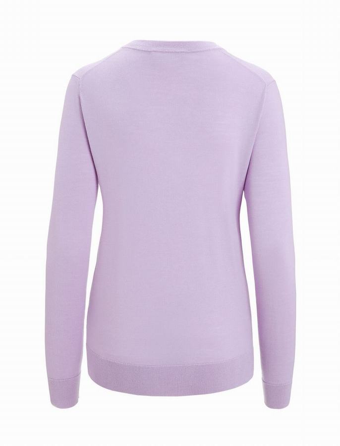 Icebreaker Merino Wilcox Long Sleeve V Neck Sweater Kadın Açık Mor | OCZ1390DR