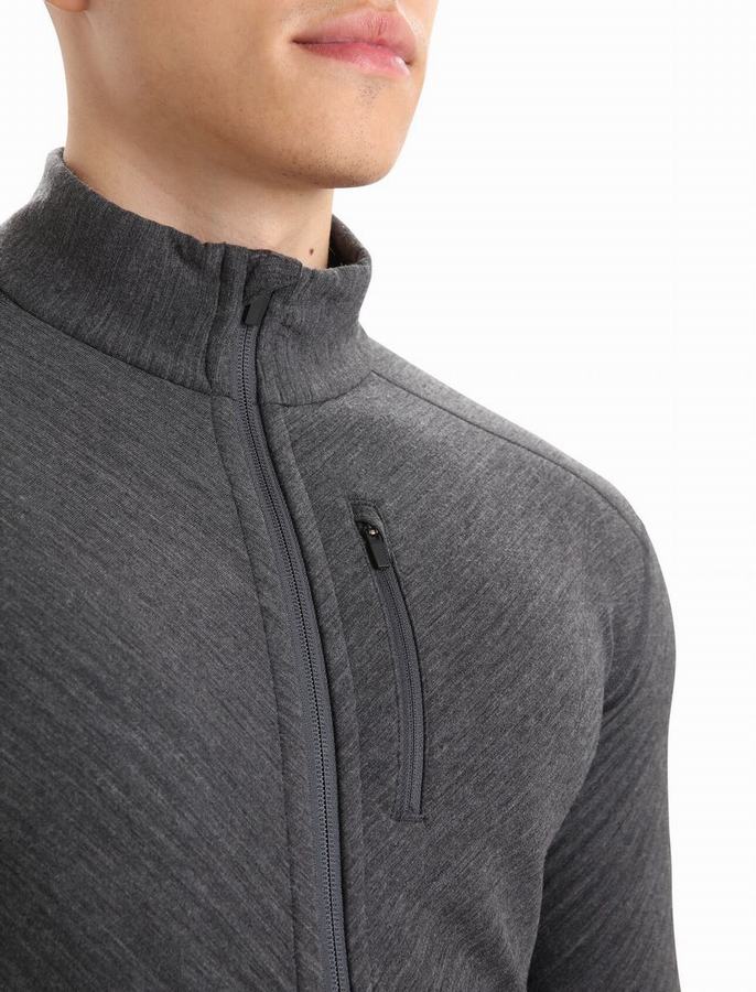 Icebreaker RealFleece™ Merino Descender Long Sleeve Zip Ceket Erkek Gri Siyah | QGV9515LQ