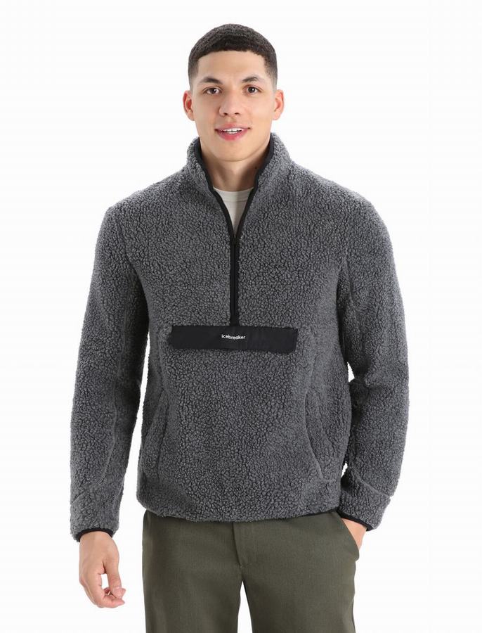 Icebreaker RealFleece™ Merino High Pile Long Sleeve Half Zip Ceket Erkek Gri Siyah | WYP2825NC