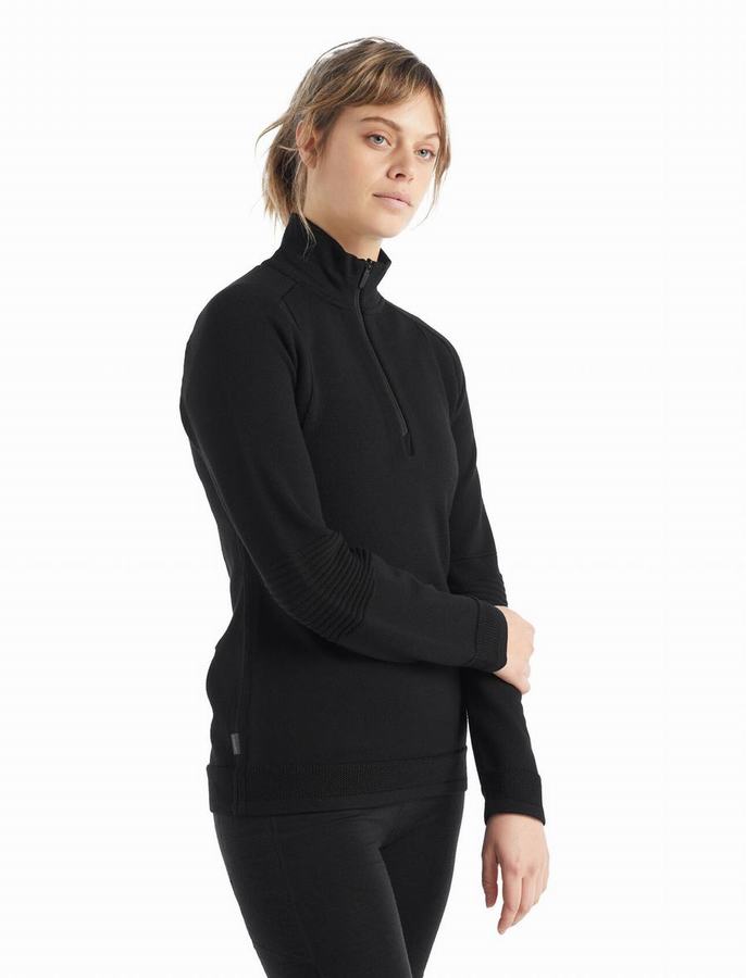 Icebreaker ZoneKnit™ Merino Long Sleeve Half Zip Kapüşonlu Sweatshirt Kadın Siyah | MQW3943YL