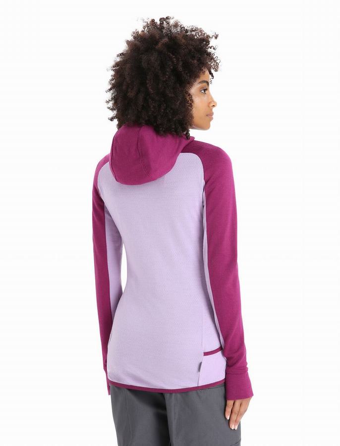 Icebreaker ZoneKnit™ Merino Long Sleeve Zip Kapüşonlu Sweatshirt Kadın Mor | ZZC7180SG